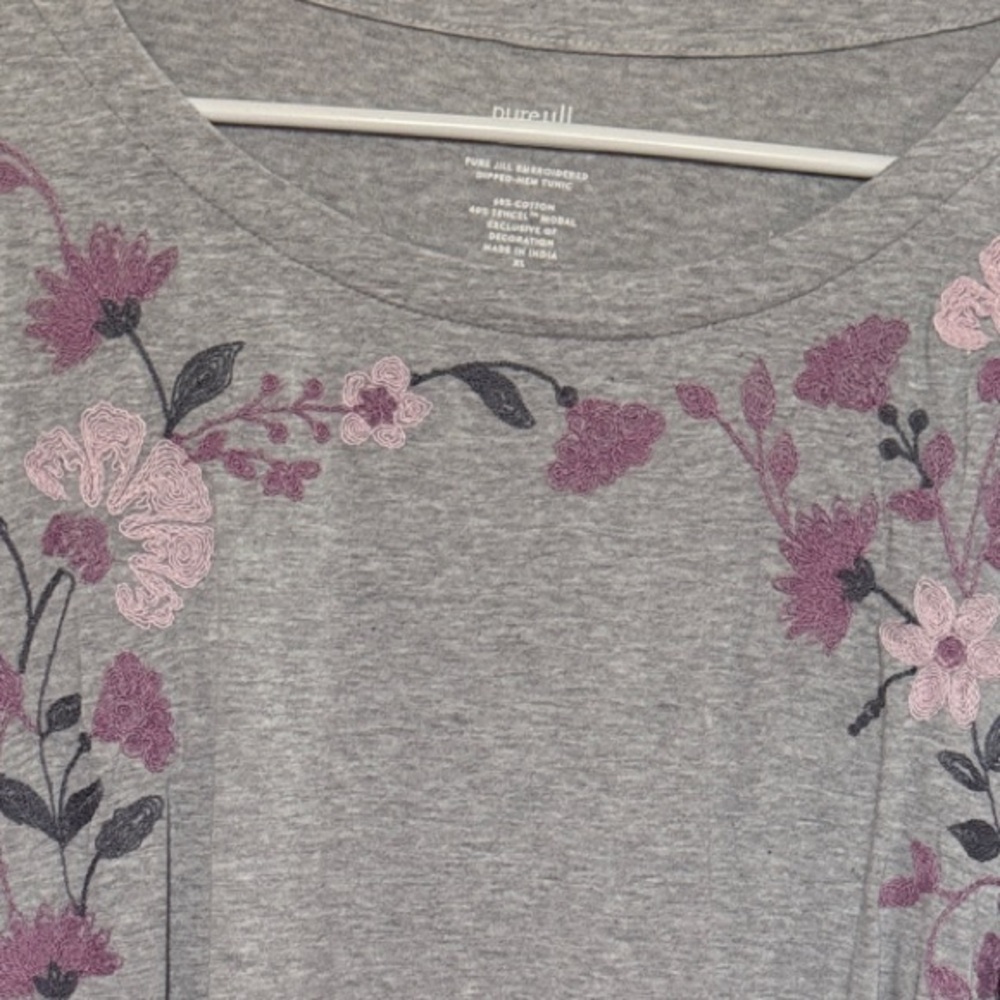 J. Jill Heather Gray Tunic with Pink Floral Design